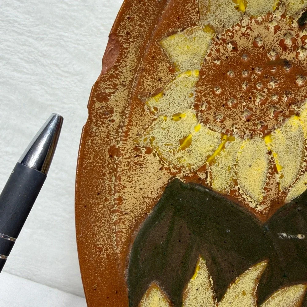 Eclectic Signed Studio Pottery Terracotta‎ Sunflower Bowl Planter Rustic **